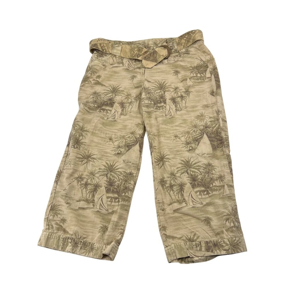 Liz Claiborne Womens‎ Tropical Print Capri Pants W/ Belt Size 12